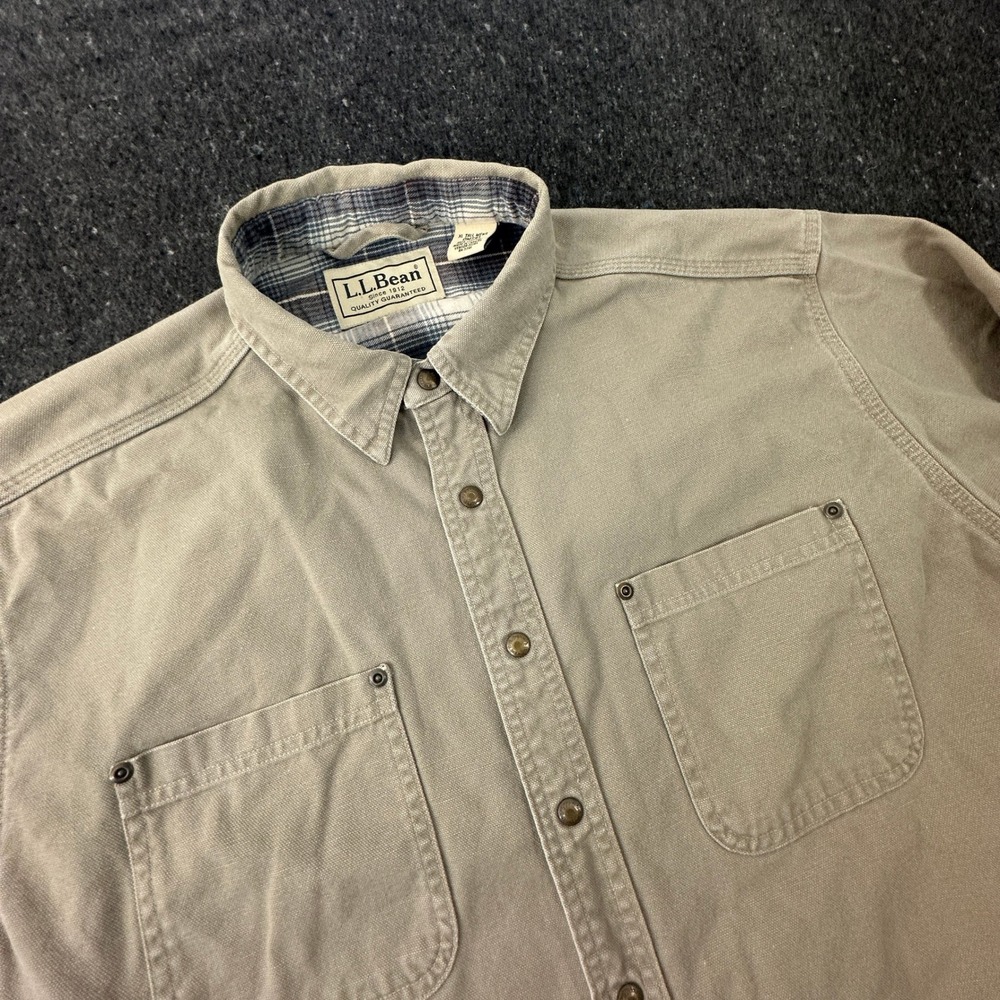Vtg Y2K LL Bean Flannel Lined Hurricane Shirt Jacket Mens XL Tall Tan Canvas